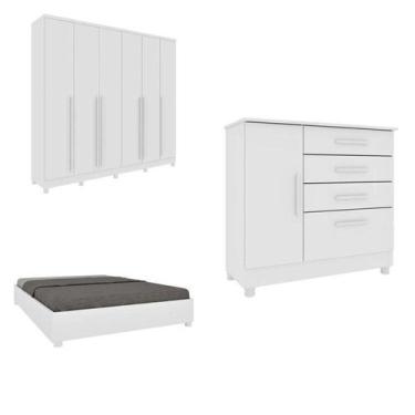 Imagem de Conjunto Guarda Roupa Casal Com Puxador Mdf Portugal Com Pés, Cama Cas
