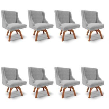 Imagem de Kit 8 Cadeiras Estofadas Giratória Para Sala De Jantar Lia Suede Cinza - Ibiza