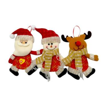 Imagem de 3 Mini Decorações De Luxo Natalina Para Pendurar 25x12cm - Evolution, 