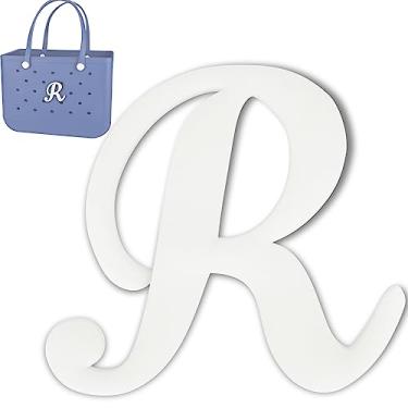 Imagem de TOYORK Berloques de saco para acessórios de saco Bogg Decorativos Berloques Inserção Letras Alfabeto para Acessórios de Bolsa de Praia, White R, Borracha, Sem Pedra Preciosa