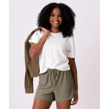 Imagem de Short Cintura Alta Feminino Textura Marisa-06018, Verde, GG