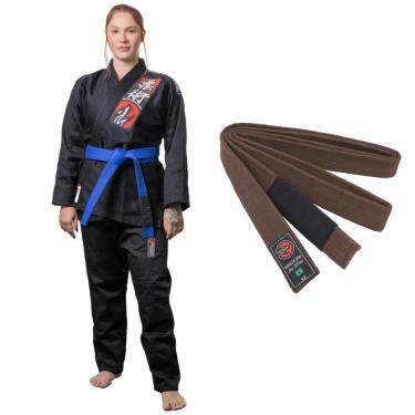 Imagem de Kimono Jiu Jitsu Naja Choke Preto Trançado E Reforçado com Faixa BJJ Adulto-Unissex