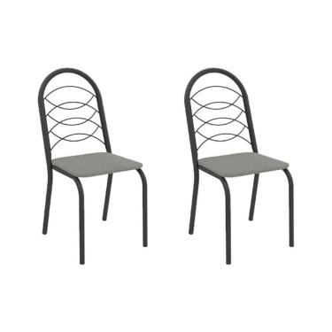 Imagem de Cadeira Sala De Jantar Holanda 2c009prf Aço Kit 2 Un Preto/boucle Cinza - Kappesberg