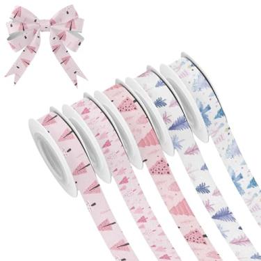 Imagem de SEHANY 5 rolos de fita de Natal 0,59 polegadas 5 jardas fitas de tecido de árvore de Natal fitas de cetim festivas fitas decorativas de Natal para embrulho de presente faça você mesmo artesanato