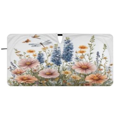 Imagem de Blueangle Guarda-sol para para-brisa de ervas e flores coloridas - 149,9 cm x 76,2 cm dobrável para janela dianteira do carro bloqueia raios UV viseira de sol (551)