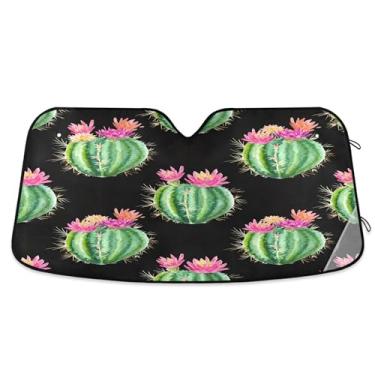 Imagem de SEHANY Pára-brisa de carro cacto planta verde para-sol dobrável janela frontal protetor de viseira solar para carro, SUV, caminhão - Mantenha o veículo fresco, 133 x 23,5 polegadas