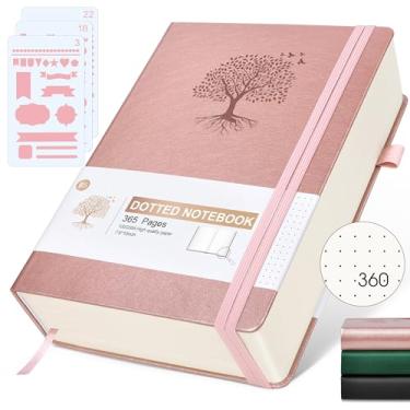 Imagem de Agenda organizadora pontilhada Ansopu, 360 páginas numeradas, 100 g/m², caderno grosso, capa dura de couro, para escrita, para mulheres e homens, tamanho grande B5, 19 x 25 cm, rosa