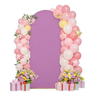 Imagem de Conjunto de capas de arco de casamento de 1,8 m para arco e suporte de arco, tecido elastano, pano de fundo elástico para decoração de festa de aniversário de casamento, chá de bebê (lilás)