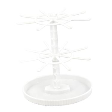 Imagem de Baoblaze Suporte giratório para chaveiros, organizador de joias, porta-colares, porta-anéis, correntes e pingentes para entrada ou penteadeira, Branco 2 Camada