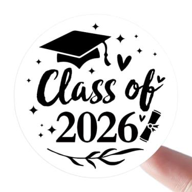 Imagem de 120 x Adesivos de formatura Class of 2026 – Etiquetas sênior preto e branco – Adesivos de lembrancinha de festa de formatura para convites, envelopes e sacolas de presente (4 cm redondos)