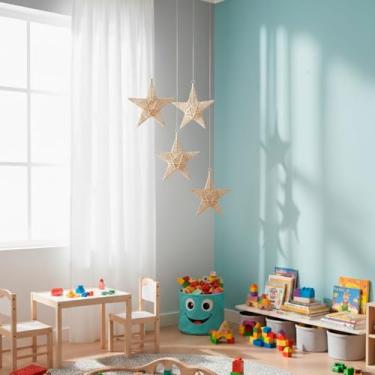 Imagem de Estrela Decorativa em Madeira Natural, 21cm, Design Rústico, para Decoração de Natal, Parede e Festas, Pendurar, Uso Interior