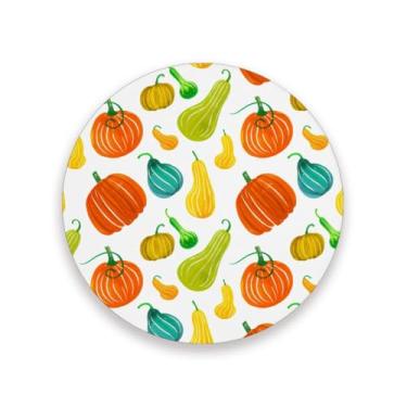 Imagem de JUZIHAI Conjunto de 4 porta-copos de abóboras coloridas, porta-copos redondos de pedra de cerâmica absorvente de 9 cm com base de cortiça, tapete de proteção de mesa para cozinha, bar, decoração de