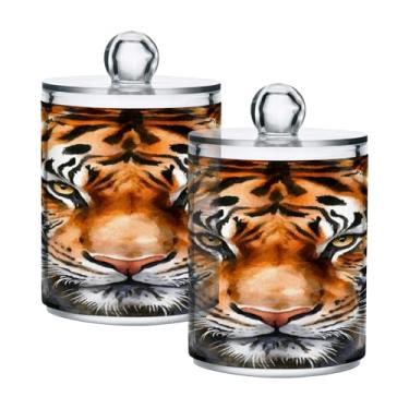 Imagem de Qilmy Suporte Qtip para retrato de tigre aquarela, pacote com 2, frascos de boticário de 400 ml, vasilha organizadora de banheiro para cotonetes, bolas de algodão, almofadas de maquiagem, fio dental
