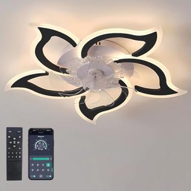 Imagem de Ventilador de teto moderno com luzes e controle remoto para sala de estar, quarto, cozinha e sala de jantar. Lâmpadas LED reguláveis, montagem embutida, silenciosas, reversíveis, 6 velocidad