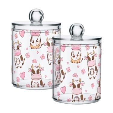Imagem de Qilmy Pacote com 2 suportes fofos de boticário de vacas com desenho animado de 400 ml, vasilha organizadora de banheiro para cotonetes, bolas de algodão, almofadas de maquiagem, fio dental, sais de