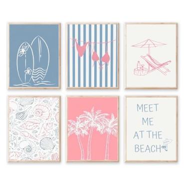 Imagem de PUYIQARE Arte de parede em tela costeira azul, impressões de estrela do mar concha de praia, tema azul claro, decoração de casa de banho sem moldura (impressão em tela tema surf e concha, 20 x 25 cm