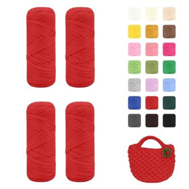 Imagem de Maxee Pacote com 4 fios de camiseta premium (200 g/75 m cada), fio de fita macia para crochê e tricô - cor intensiva e fácil de cuidar