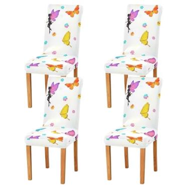 Imagem de Conjunto de 4 capas de cadeiras de jantar com asas de borboleta, lavável, removível, para casa ou festa