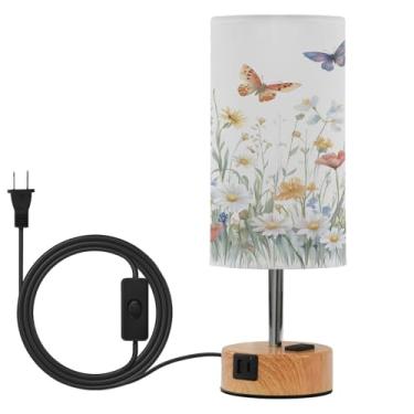 Imagem de Wassud Candeeiro de mesa de cabeceira charmoso com toque de flores e borboletas com 3 temperaturas de cor, luminária de mesa moderna com forro para sombra de suporte noturno para sala de estar, quarto
