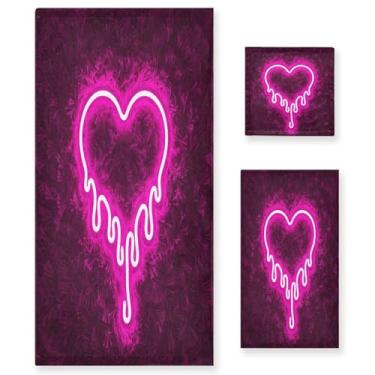 Imagem de Wassud Conjunto de 3 toalhas de banho neon rosa coração dia dos namorados, toalhas super macias e absorventes para banheiro, toalhas de banho de secagem rápida, toalha de banho para academia, spa