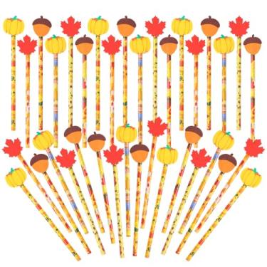 Imagem de Kolewo4ever 100 lápis de outono, peru, espantalho, lápis de ação de graças com folhas de bordo gigantes, abóboras, bolotas, apagador, artigos de papelaria de outono, para artigos de festa de Ação de