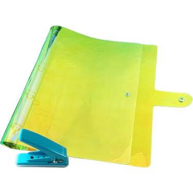 Imagem de Capa de fichário de PVC transparente macio A4 com 4 anéis recarregáveis de folhas soltas com furador multifuncional para álbum de fotos, notas de trabalho, registro de vida, coleta de cartas de jogo