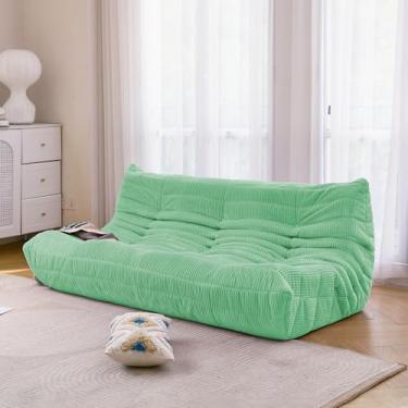 Imagem de N&V Sofá Fireside de três lugares, sofá solteiro sem braços de meados do século, poltrona macia de veludo cotelê premium, cadeira de destaque para sala de estar, quarto (menta)