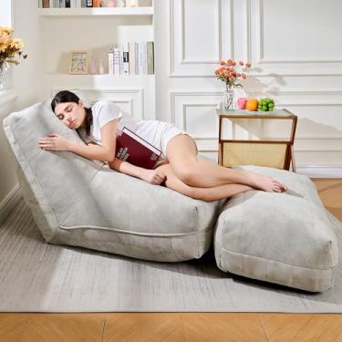 Imagem de Cvortll Cadeira pufe com otomano, sofá confortável com espuma de memória, sofá preguiçoso BeanBag com apoio para os pés, sofá de pufe à beira da lareira para sala de estar, quarto, apartamento (cinza)