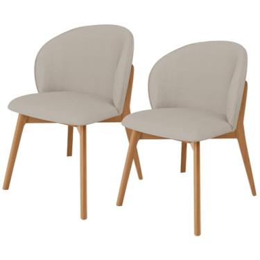 Imagem de Kit 02 Cadeiras de Jantar e Estar Living Estofada Mia L02 Linho Bege - Lyam Decor