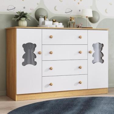 Imagem de Cômoda Infantil 125cm 2 Portas com Vidro e 4 Gavetas Teddy Multimóveis Mp4490 Madeirado/branco