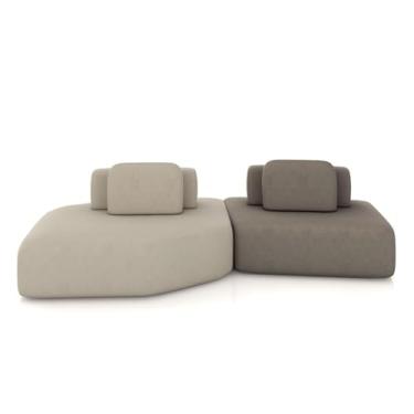 Imagem de Sofá Ilha Dakota 2 Módulos 310cm Encostos Almofadas Soltas Veludo Bege/Castor G33 - Gran Belo