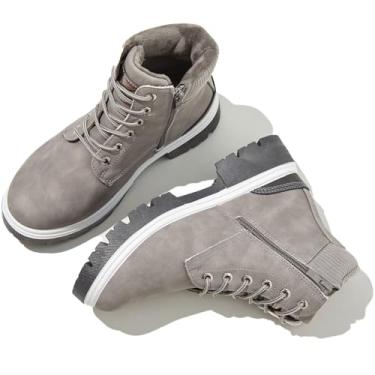 Imagem de FINIWOR Botas femininas de cano curto para caminhada, botas de combate femininas, com cadarço, botas de neve femininas, botas de inverno de pele à prova d'água, botas pretas., Cinza, 38