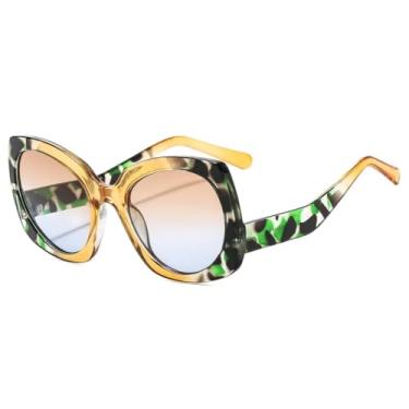 Imagem de Óculos de Sol Femininos Modernos, Confortáveis e com Combinação de Cores, Lentes Degradê Olho de Gato, Armação Grande, Estilo Masculino, Proteção UV400 (Amarelo e Azul)