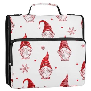 Imagem de Fichários de 3 cm com 3 anéis de gnomos de Natal resistentes brancos com zíper com alça bolsa de ensino médio portfólio de tecido com suporte para 500 folhas