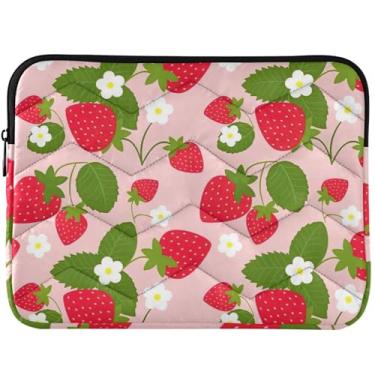 Imagem de Capa para notebook com estampa de frutas de morango rosa e capa para notebook estética fofa capa universal para laptop de 13 polegadas