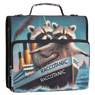 Imagem de Fichário floral de 3,8 cm com 3 anéis, anel D, fofo, guaxinim, titanic, organizador com zíper, portfólio e estojo, suporte para pasta de anel, bolsa para fichário escolar com alça