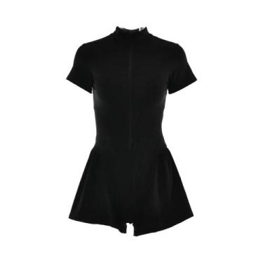 Imagem de Macacão Sexy Feminino Com Saia Justa, Decote Redondo, Manga Curta, Zíp