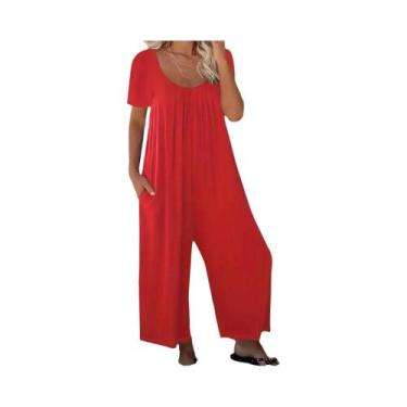 Imagem de Macacão Feminino plus Size Com Estampa Listrada, Gola Redonda, Manga C