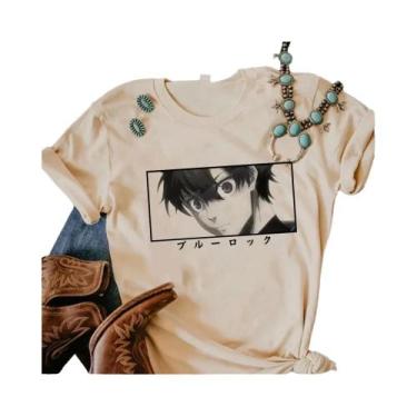 Imagem de Camiseta Feminina Azul De Anime Japonês Estilo Streetwear Designer Est