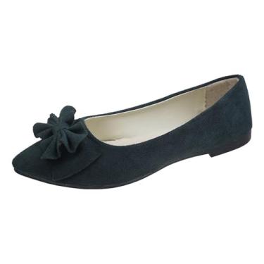 Imagem de Sapatos de trabalho primavera doce flor sólida multicolorida pontiagudo fundo plano sapatos de pano para mulheres casual confortável, Verde militar, 34