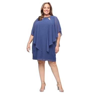Imagem de S.L. Fashions Vestido feminino plus size capelet manga cascata com decote recortado, vestido para ocasiões especiais, Wedgewood, 48