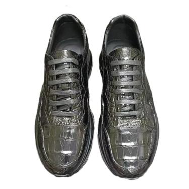 Imagem de Authentic Crocodile Skin All-Match Black Color Tênis masculino macio Cusioned Couro jacaré genuíno masculino cadarço sapatilha de caminhada, Preto, 37