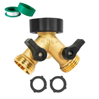 Imagem de Conector Torneira Y Dupla Saida De Agua Para Mangueira Jardim Maquina De Lavar Roupa Louça Conectora Universal em Metal Revestido em Cobre Valvula de Derivação - Kit Completo com Veda Rosca