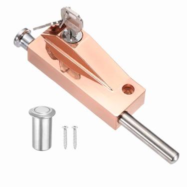 Imagem de PATIKIL Fechadura deslizante para porta de pátio, fechadura de porta de vidro deslizante de liga de zinco com 2 chaves de segurança interna aprimorada para apartamentos e hotéis, ouro rosa