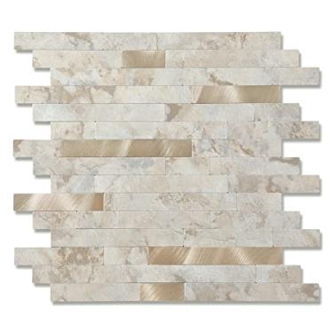 Imagem de 20 – Azulejo de parede com revestimento de parede para descascar e colar, fundo de cozinha de PVC, azulejos para cozinha Backsplash (30,5 x 30,5 cm, pedras bege)