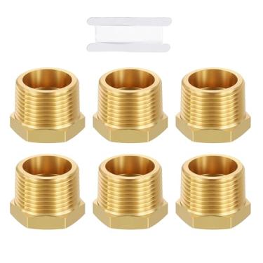 Imagem de METALLIXITY 6 peças NPT macho de 3/10.2 cm x 1,9 cm FeMale NPT Rosca NPT de latão adaptador de extensão de bucha sextavada adaptadores de tubo converte com fita de vedação para bico de banheira