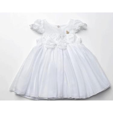 Imagem de Vestido Luxo Bebê Menina Verão Branco Batizado D+ Baby 60210 - Branco - P ( 3 - 6 MESES )-Feminino