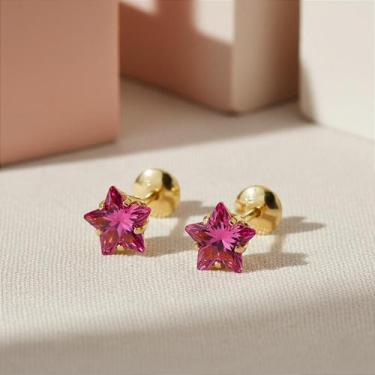 Imagem de Brinco Infantil Ouro 18k Estrela 5mm Vermelha - Para Crianças - no-bra