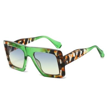 Imagem de Óculos de Sol Femininos Retro Leopardo Degradê, Armação com Contraste de Cores, Estilo Casual Masculino, Proteção UV400 (verde bico de falcão)