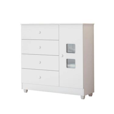 Imagem de Cômoda Infantil 1 Porta 4 Gavetas Tigus Life MDF Branca